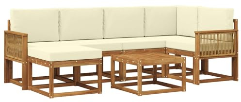 vidaXL Outdoor-Sofagarnitur 7 pcs Natur und Creme Massivholz Akazie, Garten Sofa, modernes Eckset, wetterfestes Loungemöbel, Terrassen Sitzmöbel für entspannten Komfort