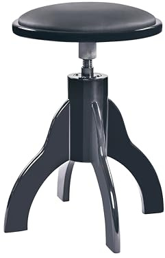 K&M 13851 Pianohocker Schwarz poliert – höhenverstellbarer Klavierhocker mit Kunstleder-Sitz – ergonomischer Polsterhocker für Piano & Keyboard