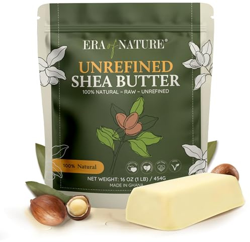 era of nature Organic Unrefined Raw African Ivory White Shea Butter 16oz - Moisturizing Raw Shea Butter Bar for Skin & Hair, DIY Lip Balm Base, Cream, Soap & Lotion Making Supplies Kit, Skincare