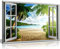 Panther Print Aussicht mit Sonnenuntergang am Strand, 3D-Fenster-Effekt, Kunstdruck auf Leinwand, A0 91x61cm (36x24in)