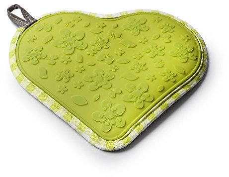 Zeal Silicone with Cotton Hot Mat and Pot Holder Heart Shape, Lime Green, 9-Inch