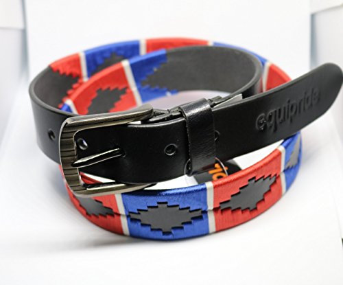 Equipride Unisex Argentinische Leder Polo Gürtel Hoher Qualität Korn Leder Marineblau/rot, 76 cm- 81 cm