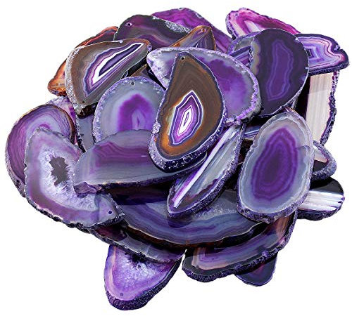 mookaitedecor 12 Stück Natürliche Geode Achat Scheiben Anhänger für Schmuckherstellung, unregelmäßige poliert Top gebohrte geschnittene Achat Platten