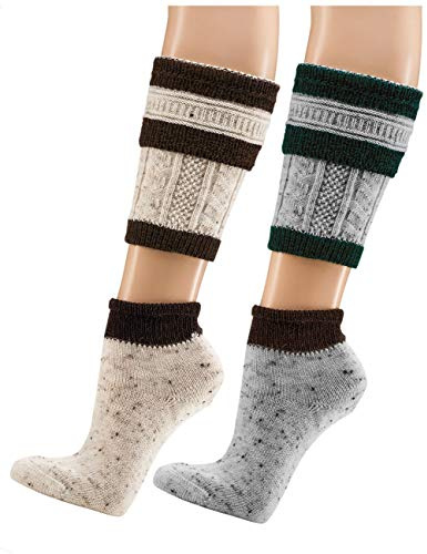 krautwear Herren Trachtenstrümpfe Trachtensocken Loferl 2tlg (Wadenwärmer + Socken) Tweedgarn