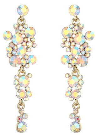 EVER FAITH Damen Ohrringe Kristall Hochzeit Party Bohemian Boho Blumen Kronleuchter lange Ohrhänger Irisierender-Klar AB Gold-Ton