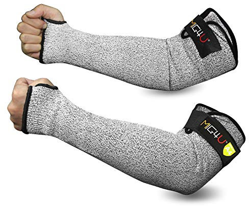 MIG4U - Protectores de brazo de protección de seguridad con ranura para pulgar, ajuste ajustable, 45 cm para hombres y mujeres en el trabajo, construcción, granja, jardinería, 1 par de 45 cm gris