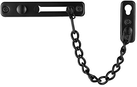 JQK Door Chain Lock Black, Stainless Steel Door Guard with Spring Anti-Theft Press Lock, Matte Black, HDC100-PB