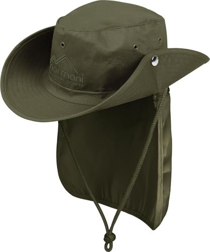 normani Buschhut Outdoor Schlapphut Outback mit abnehmbarem Nackenschutz Farbe Olive Größe M/57