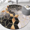 ZIJIAGE Wohnzimmer Teppich, runder Teppich, Moderne einfache schwarz grau Gold Rhombus Bodenmatte, für Schlafzimmer, Bett, Wohnzimmer, dekorative Teppiche,150cm Diameter