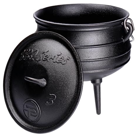 TP South African Cast Iron Fire Pot Dutch Oven with Lid and Feet Tripod - 8 Litre Braai Cauldron for Outdoor Cooking