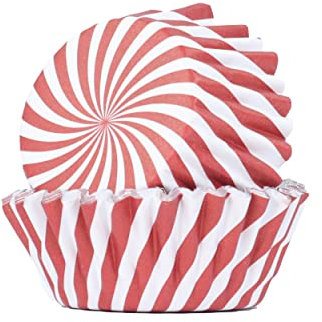 PME BC849 Weihnachtliche folienbeschichtete Cupcake-Förmchen, Zuckerstangenstreifen (30 Stück), Papier, Zuckerstange