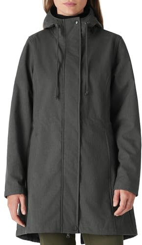 Outdoor Ventures Veste de Pluie Longue Softshell Avec Capuche Pour Femme - Mi-Saison Doublée, Fonctionnelle Imperméable Coupe-Vent - Randonnée Respirante, Gris Foncé L