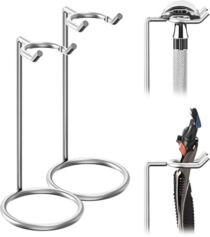 Linkidea 2er-Pack Rasierhobelständer aus Edelstahl, Rasiererhalter, Reise-Rasierapparatständer, kompatibel mit Rasierhobel mit langem Griff, Fusion 5, Proshield, Mach 3 (Silber/poliertes Chrom)