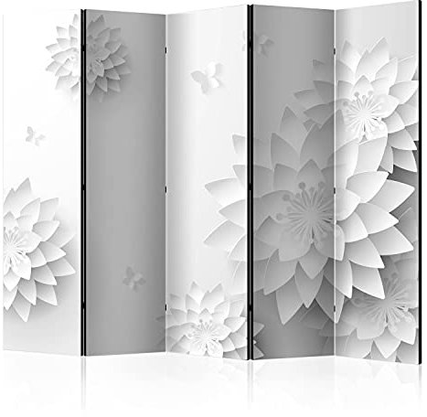 murando Akusticher Raumteiler Blumen Foto Paravent 225x172 cm beidseitig auf Vlies-Leinwand bedruckt Akustikschaum Trennwand Spanische Wand Sichtschutz Home Office Natur Botanik weiß 3D p-B-0020-z-c