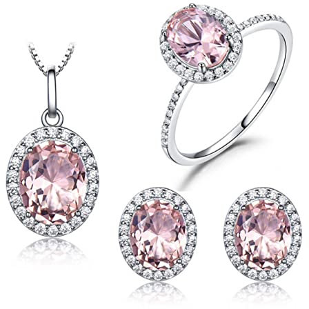 DAOMEI Créé Rose Saphir Bijoux Ensembles Élégant 925 Bijoux en Argent Sterling Colliers Anneaux Boucles d'oreilles pour Les Femmes Cadeaux De Mariage