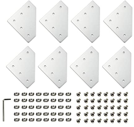 Zeberoxyz 8 pz/kit piastra angolare a forma di L argento con viti e dadi a T per telaio stampante 3D con profilo in alluminio serie 3030 (serie 3030 Silver-L con dado)