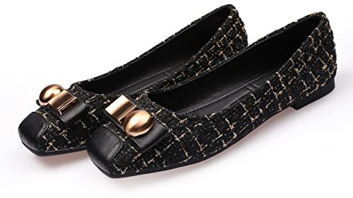 MACHSWON Women's Flat Fashion Buckle Flats Shoes Women Square Toe Shoes for Women Flats Comfortable Slip on Womens Pumps Dolly Shoes(Black, Size 6)