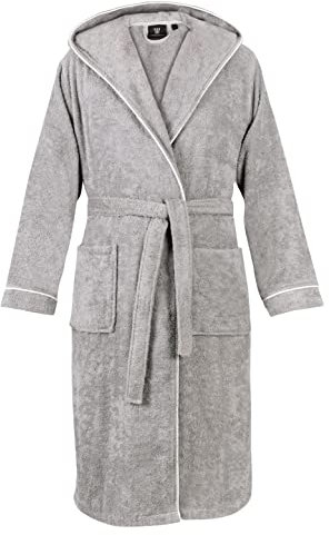 LAYNENBURG Bademantel Herren Frottee - Kapuze - Lang - 100% Baumwolle (360g/m2) - OEKO TEX Standard 100 - Größe (L, Grau)