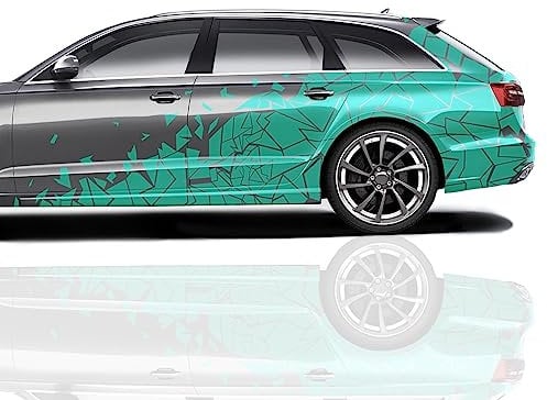Finest Folia XXL Autoaufkleber Mosaik 2er Set je 60x200cm geometrisches Design Auto Seite Motorrad Bus Sticker Kfz Zubehör Broken Glass Camouflage Tuning Dekor KX074 (Mint)