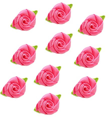 100 Stk Mini Künstliche Blumen Rosen Köpfe,Schleifen Rosen mit Blatt,Rosen Blumenköpfe Blütenköpfe zum Basteln,Blumen-Applikationen,Streudeko für DIY Basteln Garland Scrapbooking Haarschmuck,Rosa