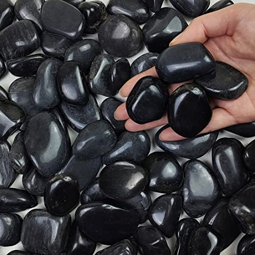 FANTIAN 9.1 kgs Decorative Black Stones for Garden, 30-50 mm Natural Black Pebbles Rocks for Plants Pots Aquarium Stones Vase and Garden Rocks