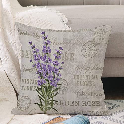 Kissenbezug 45x45 cm,Lavendel Vintage Postkarten-Komposition mit Grunge-Display und Blumen,,Outdoor Kissen Kissenbezüge Kissenhülle Sofa Kissen dekokissen Zierkissen für Wohnzimmer Garten deko draußen