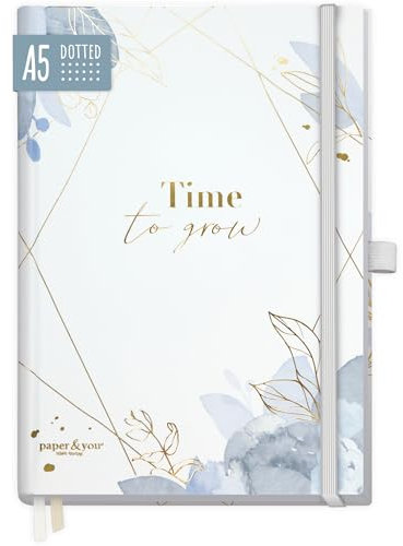 paper&you® Premium Bullet Journal dotted A5 Time to Grow Notizbuch gepunktet, 120g/m² dickes Papier, 188 nummerierte Seiten, Tagebuch mit Punkteraster - nachhaltig & klimafreundlich