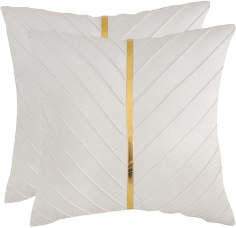 Tosleo 2 Stück Kissenbezüge Samt Kissen mit Goldfarbenem Leder 50x50cm Dekokissen Moderne Luxuriös für Sofa Gartenbett Couch Wohnzimmer Sofakissen Bett Beige