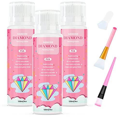 NAIMOER Diamond Art Sealer 360ML With Brushes, DIY Sealer With Sponge Head, 5D Accessories Permanent Hold Shine Effect Glue for Art & Puzzle