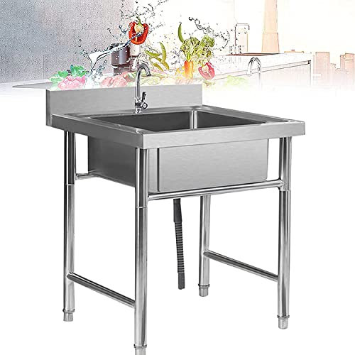 Gewerbe Spültisch, Edelstahl mit Halterung Spülbecken, Gewerbe Spültisch, mit Ständer, für Wäscherei, Garage, drinnen und draußen