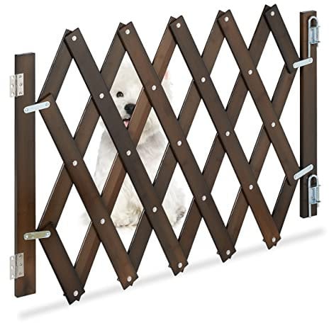 Relaxdays Barrera Seguridad Niños Bambú, Valla Escaleras Plegable hasta 108,5cm, 47,5-60cm Alto, Reja Mascotas, Marrón