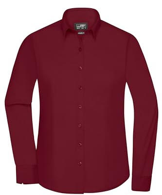 James & Nicholson Damenbluse Poplin Langarm - Taillierte Bluse in pflegeleichtem Materialmix | Farbe: wine | Grösse: XS
