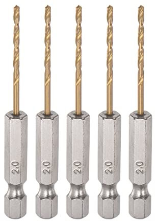 sourcing map 5uds 1/4 Hexagonal Vástago Taladros 2mm Titanio Taladro Brocas Juego M35 Alta Velocidad Acero Helicoidal Taladro 68mm Largo para Madera, Inoxidable Acero, Metal