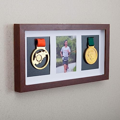 3D-Bilderrahmen für Marathon-Medaillen-Aufbewahrungsbox, Holz-Display-Rahmen, zur Präsentation von Krieg/Militär/Sportmedaillen
