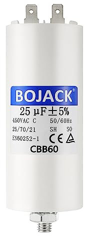 BOJACK CBB60 Motorkondensator 25uF 450V Anlaufkondensator 40x95MM Kondensator 25 µF 450 Volt M8-Stecker, geeignet für Elektromotoren und Schwimmbadpumpen, 50/60Hz