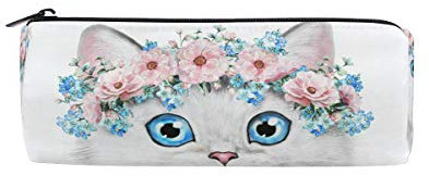 Federmäppchen mit Katze, Tier, Blumenkranz, für Studenten, Schreibwaren, Büro, Aufbewahrung, Organizer, Kosmetik, Stiftebeutel, #697, 21x10.5x5cm