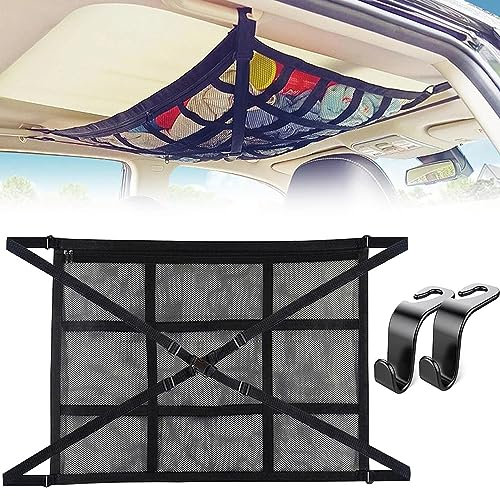 Aimisite Car Ceiling Cargo Net, Car Roof Storage Organizer 90cmx65cm Space Saving Car Net Storage Bag Car Interior Accessories for Campervans/Automotive/SUVs
