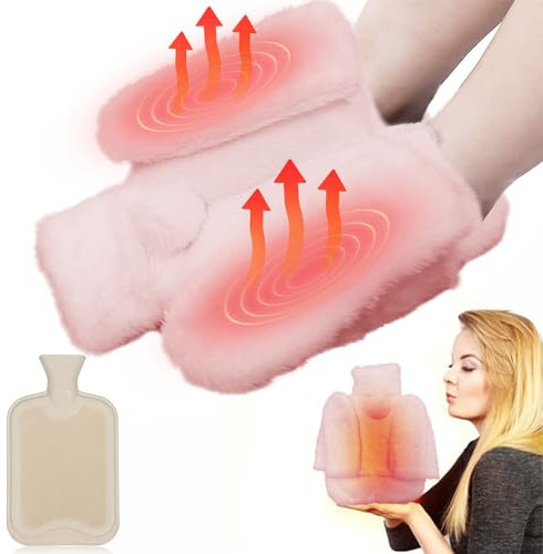 MARUKO Chauffe Pied, 2L Bouillotte Pied, 2 en 1 Bouillottes Peluche avec Couverture en Peluche Douce, Semelle Antidérapante Durable, Convient pour Garder au Chaud et Soulager la Douleur (Rose)