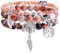 Dochais 3 Stück Boho Armbänder Damen, Yoga Armband Damen Chakra, Verstellbares Bohemian Armband, Boho Schmuck Bracelet, Rosenquarz Turmalin Edelstein Armband Set Für Damen (3 Stück, Stil 1)