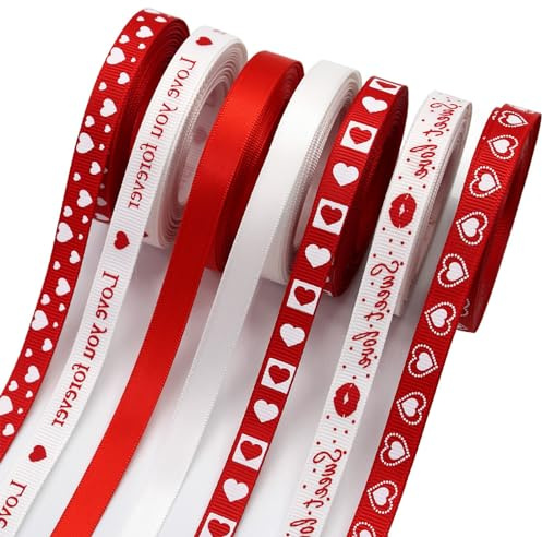 AOKSUNOVA Schleifenband mit Herzen Satinband Valentinstag Geschenkband Set | Schleifenband mit Herzen, Satinband Set für Valentinstag und Hochzeit, Elegantes Geschenkband für Geschenkverpackung