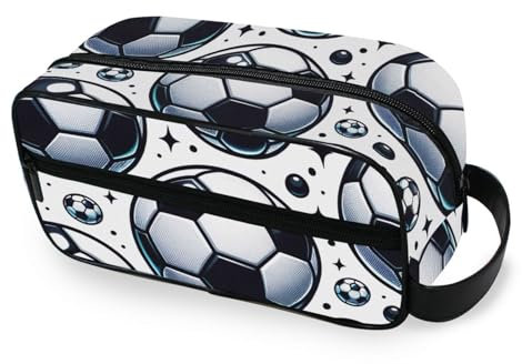 ODAWA Trousse de toilette unisexe en cuir synthétique avec motif dinosaures amusants, Ballons de football dessin animé, one size