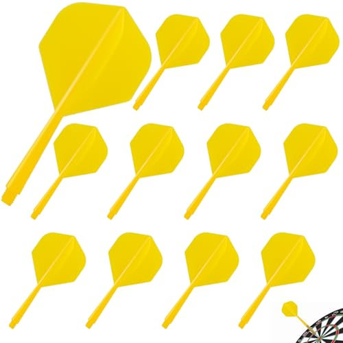 Pyroclasia 12 STK Darts Flights mit Schäfte Stabil Darts Zubehör Fusion Flights Dart Flyer mit Schaft Integrierte Festen Flights Kunststoff Dartschäfte Shaft Flight System Kombi(2BA) (Gelb)