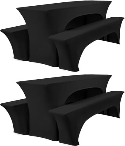 Zwei 3er-Set Biertischhussen 220 x 50 x 70 cm, hussen bierzeltgarnitur, Schwarz, Stretch-Bezüge für Biertisch- und Bankgarnituren, Bierbankhussen, Spandex-Bierzeltgarnitur für Bankett, Gartenmöbel