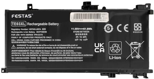 FESTAS 11.55V 61.6Wh TE03XL Batterie Compatible avec HP Omen 15-AX000 Pavilion 15-BC000 15-BC000NG BC003NG BC004NG BC005NG BC006NG BC009NG BC011NG 15-AX007NG AX003NG AX000NL AX005NG AX001NS