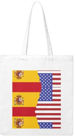Bolsa de compras de lona con transferencia de calor con la bandera de España americana, bolsa grande para mujer, reutilizable, perfecta para ir de compras y viajes, beige, Talla única