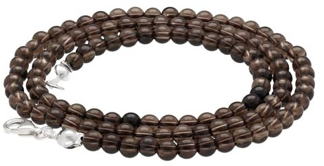 Lebensquelle Plus Edelstein Kugelkette + 925 Silber Verschluss | Ø 4mm Kugeln Karabinerverschluss 45cm lang | Hochwertige Kette (Rauchquarz)