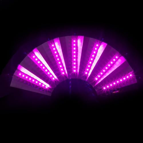Glowing Hand Fan, Battery Powered Hand Fan with Light, Folding Fan Handheld Chinese Fan for Men Women, Light Up Hand Fan for Festival Carnival Stage Show Bar Dancing R-ave Fan Club Party Supplies