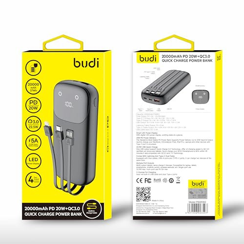 Budi - 20000mAh PD 20W + QC3.0 Quick Charge Power Bank - PB083B2