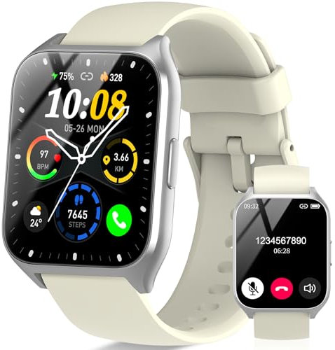 DUSONLAP Smart Watch for Men Women (Answer/Make Calls), 1.85 Fitness Watch with Heart Rate/Sleep Monitor/Step Counter, 110+ Sports Fitness Tracker, IP68 Waterproof Smartwatch for iOS Android, Beige