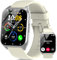 DUSONLAP Montre Connectée Homme Femme avec Appel Bluetooth, 1.85 Montre Intelligente avec Podometre/Sommeil/Cardiofrequencemetre, 112+ Sportifs Smartwatch, IP68 Étanche Montre Connectee, Blanc Cassé